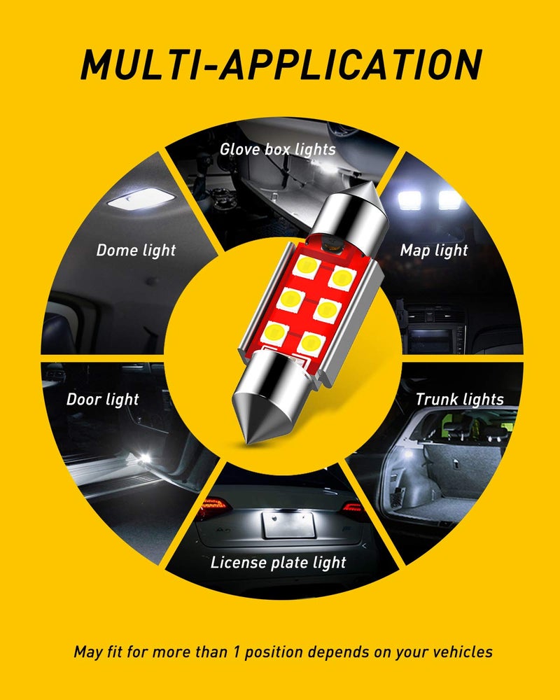 AUXITO مصباح LED AUXITO 578 أبيض 41 مم 42 مم 212-2 211-2 مصابيح LED فستون خالية من أخطاء CANBUS شرائح 3030 لإضاءة الخريطة والقبة والمجاملة وعلامة الترخيص وإشارات الانعطاف وأضواء الانتظار (6000K أبيض، عبوة من 4) - Image 4
